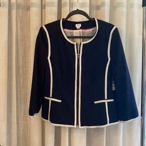 Crown & Ivy navy blazer with white detail with Zipper NWT XL